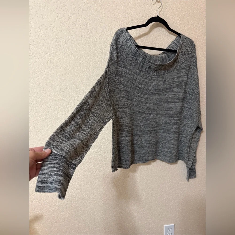 Free People Sweater Linen Blend Gray Flashdance One Shoulder Oversized Boho Sz L